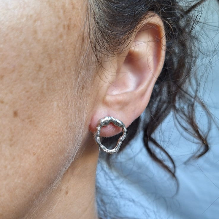 Silver lava earrings